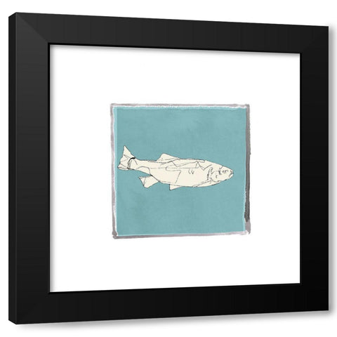 Block Print Fish VIII Black Modern Wood Framed Art Print with Double Matting by Cartissi