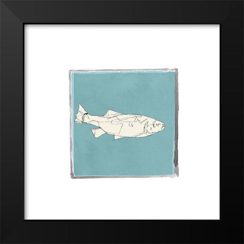 Block Print Fish VIII Black Modern Wood Framed Art Print by Cartissi