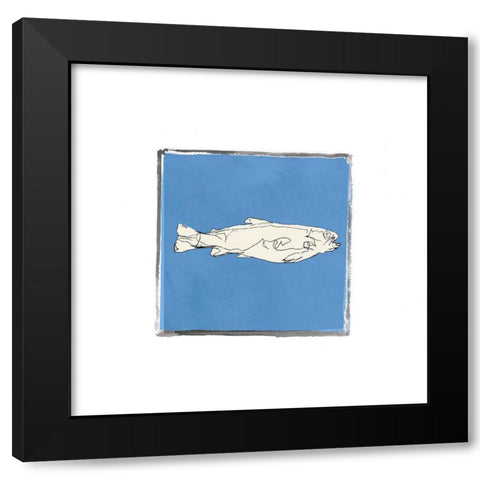 Block Print Fish IX Black Modern Wood Framed Art Print with Double Matting by Cartissi