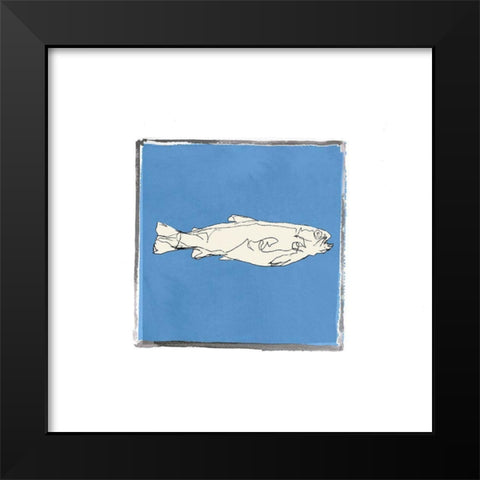 Block Print Fish IX Black Modern Wood Framed Art Print by Cartissi