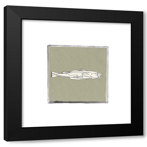 Block Print Fish X Black Modern Wood Framed Art Print with Double Matting by Cartissi