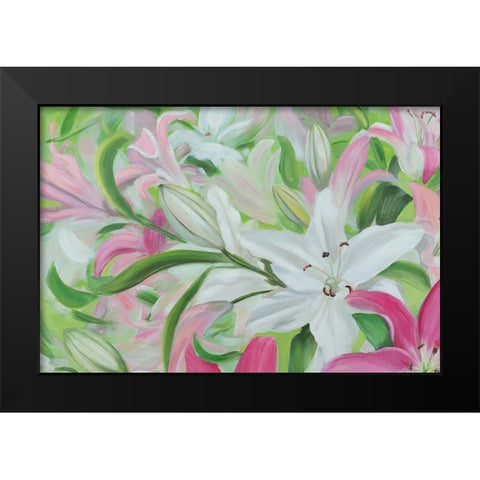 Pink and White Lilies I Black Modern Wood Framed Art Print by Iafrate, Sandra
