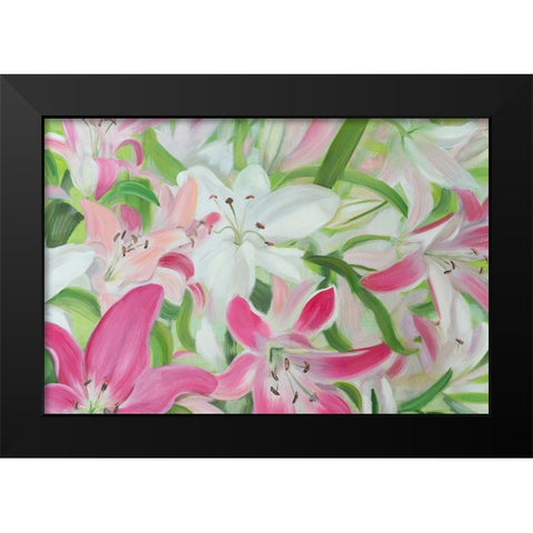 Pink and White Lilies II Black Modern Wood Framed Art Print by Iafrate, Sandra