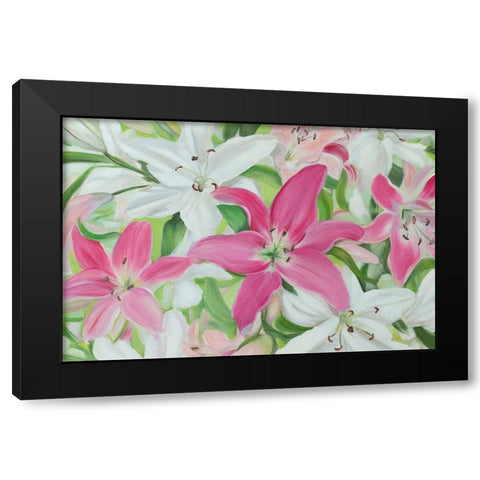 Pink and White Lilies III Black Modern Wood Framed Art Print by Iafrate, Sandra