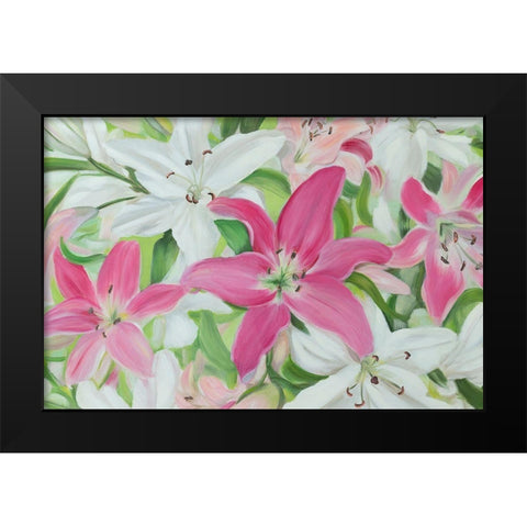 Pink and White Lilies III Black Modern Wood Framed Art Print by Iafrate, Sandra