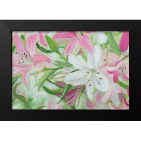 Pink and White Lilies IV Black Modern Wood Framed Art Print by Iafrate, Sandra