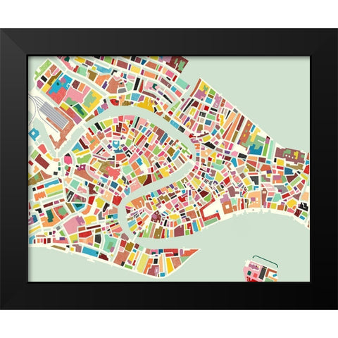 Modern Venice Map Black Modern Wood Framed Art Print by Galapon, Nikki