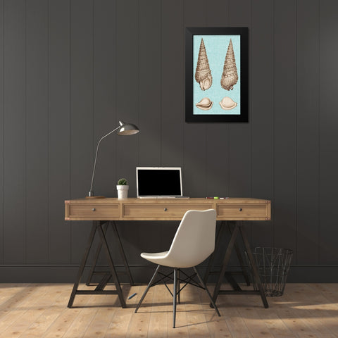Sepia And Aqua Shells I Black Modern Wood Framed Art Print by Vision Studio