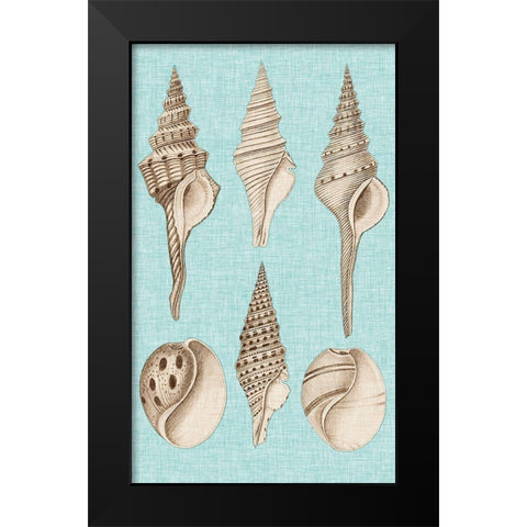 Sepia And Aqua Shells II Black Modern Wood Framed Art Print by Vision Studio