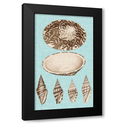 Sepia And Aqua Shells III Black Modern Wood Framed Art Print by Vision Studio