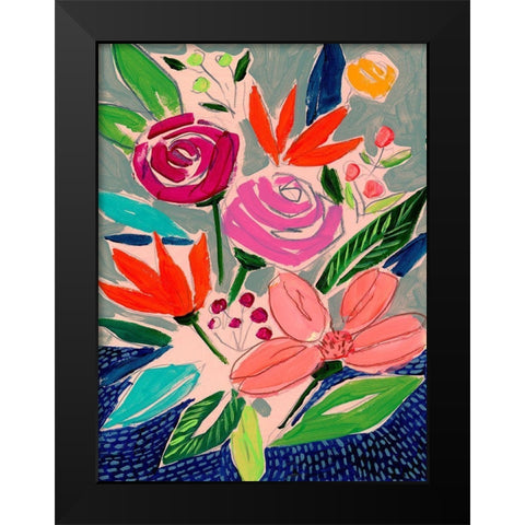 Naive Neon Bouquet II Black Modern Wood Framed Art Print by Parker, Jennifer Paxton