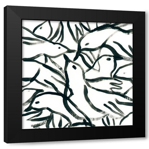 Freehand Flock I Black Modern Wood Framed Art Print by Vess, June Erica
