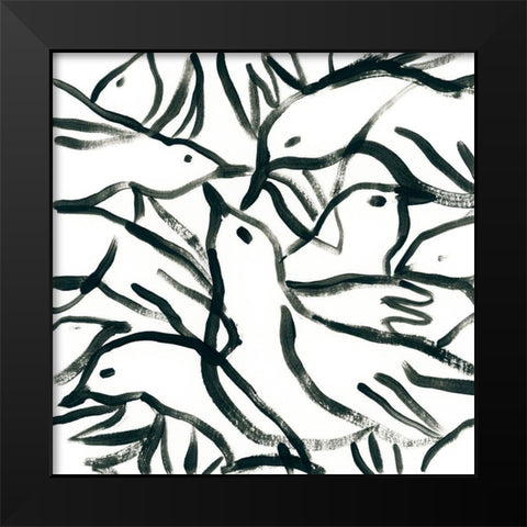 Freehand Flock I Black Modern Wood Framed Art Print by Vess, June Erica