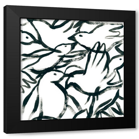 Freehand Flock II Black Modern Wood Framed Art Print with Double Matting by Vess, June Erica
