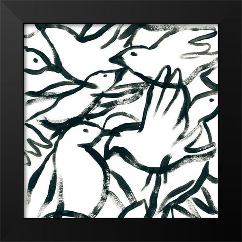 Freehand Flock II Black Modern Wood Framed Art Print by Vess, June Erica