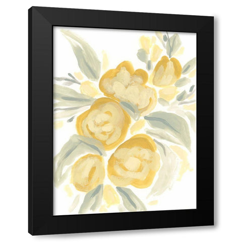 Ochre Blossoms I Black Modern Wood Framed Art Print by Vess, June Erica