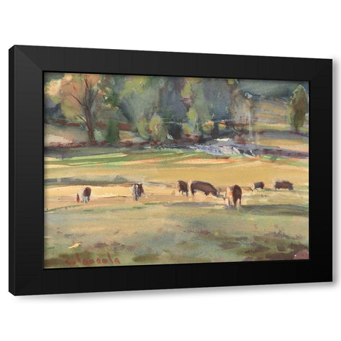 Grazing Cows Watercolor Black Modern Wood Framed Art Print by Calcasola, Stephen