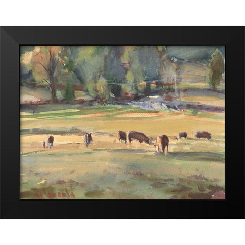 Grazing Cows Watercolor Black Modern Wood Framed Art Print by Calcasola, Stephen
