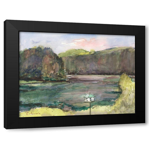 Lakehouse View Black Modern Wood Framed Art Print by Calcasola, Stephen