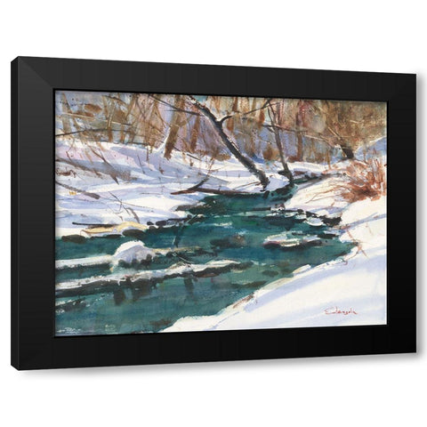 Winter Stream Black Modern Wood Framed Art Print with Double Matting by Calcasola, Stephen