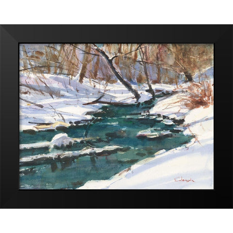 Winter Stream Black Modern Wood Framed Art Print by Calcasola, Stephen