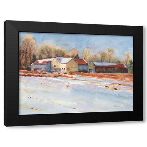 Winter Farm Black Modern Wood Framed Art Print with Double Matting by Calcasola, Stephen