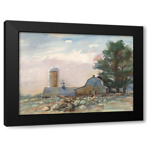 Connecticut Valley Farm Black Modern Wood Framed Art Print with Double Matting by Calcasola, Stephen