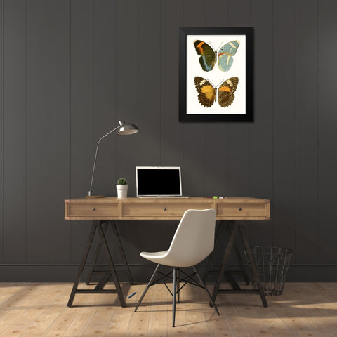 Antique Blue Butterflies III Black Modern Wood Framed Art Print by Vision Studio