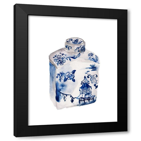 Indigo Vase I Black Modern Wood Framed Art Print with Double Matting by Wang, Melissa