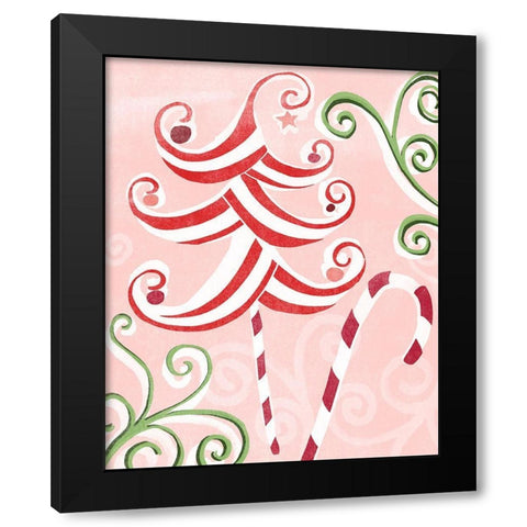 Candy Cane Holiday I Black Modern Wood Framed Art Print by Vess, June Erica