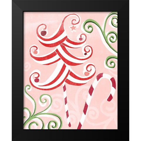 Candy Cane Holiday I Black Modern Wood Framed Art Print by Vess, June Erica