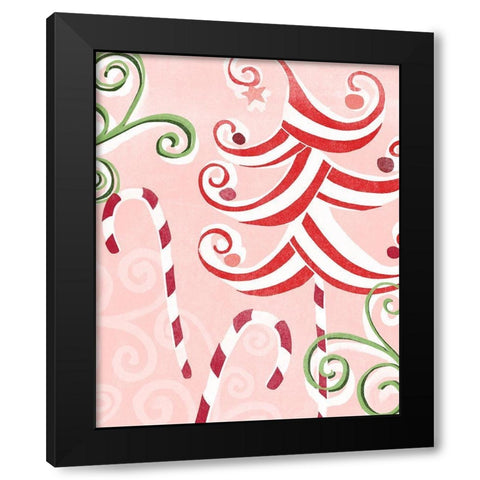 Candy Cane Holiday II Black Modern Wood Framed Art Print by Vess, June Erica