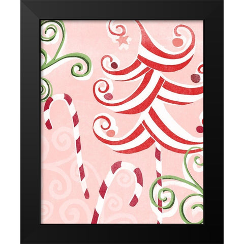 Candy Cane Holiday II Black Modern Wood Framed Art Print by Vess, June Erica