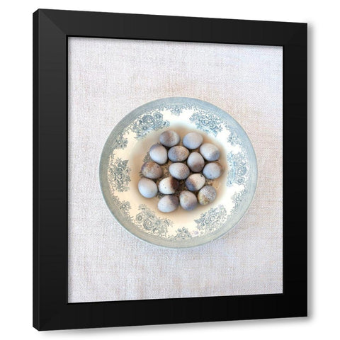 Quail Eggs on Blue Plate Black Modern Wood Framed Art Print with Double Matting by Soderman, Tania