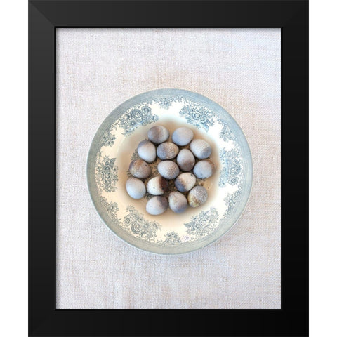Quail Eggs on Blue Plate Black Modern Wood Framed Art Print by Soderman, Tania