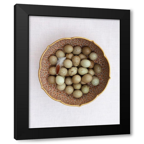 Quail Eggs on Pink Plate Black Modern Wood Framed Art Print with Double Matting by Soderman, Tania