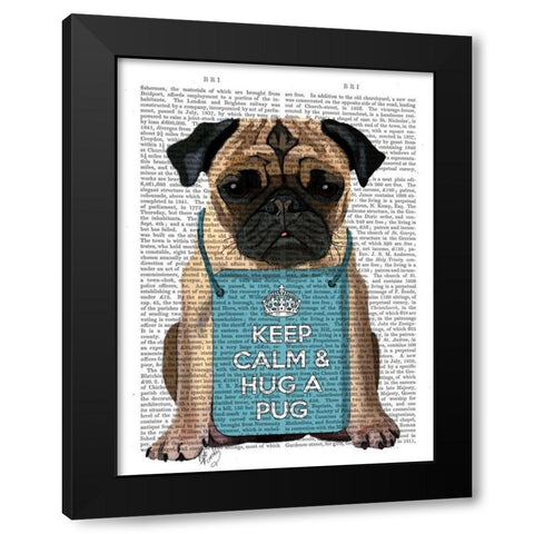 Hug a Pug Black Modern Wood Framed Art Print with Double Matting by Fab Funky