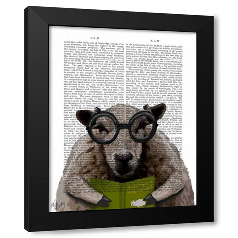 Intelligent Sheep Black Modern Wood Framed Art Print with Double Matting by Fab Funky