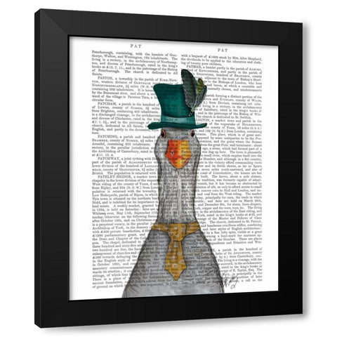 Goose in Green Hat Black Modern Wood Framed Art Print with Double Matting by Fab Funky