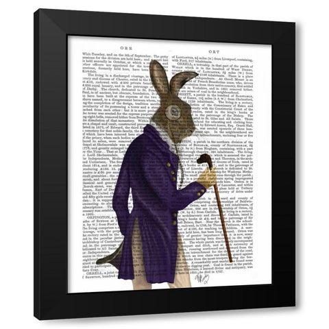 Hare In Purple Coat Black Modern Wood Framed Art Print with Double Matting by Fab Funky
