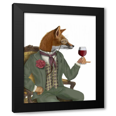 Wine Taster Fox, Portrait Black Modern Wood Framed Art Print with Double Matting by Fab Funky
