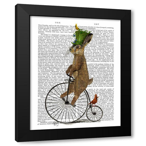 March Hare on Penny Farthing Black Modern Wood Framed Art Print by Fab Funky