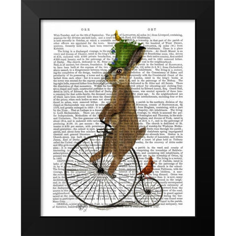 March Hare on Penny Farthing Black Modern Wood Framed Art Print by Fab Funky