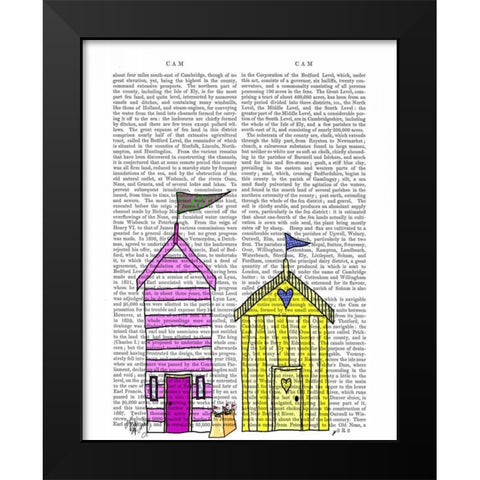 Beach Huts 3 Illustration Black Modern Wood Framed Art Print by Fab Funky