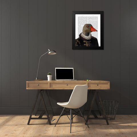 Elizabethan Goose in a Ruff Black Modern Wood Framed Art Print by Fab Funky