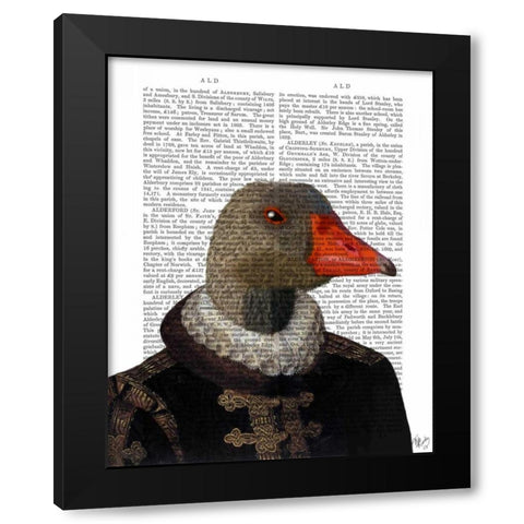 Elizabethan Goose in a Ruff Black Modern Wood Framed Art Print with Double Matting by Fab Funky