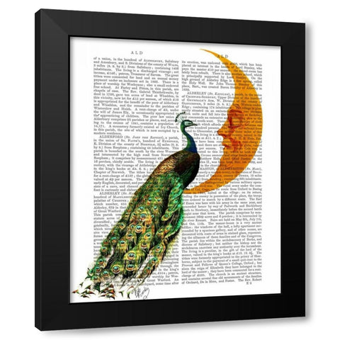 Peacock on the Moon Black Modern Wood Framed Art Print by Fab Funky