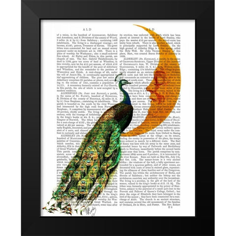 Peacock on the Moon Black Modern Wood Framed Art Print by Fab Funky