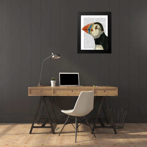 Puffin Portrait Black Modern Wood Framed Art Print by Fab Funky
