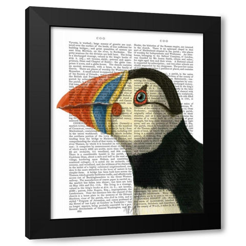 Puffin Portrait Black Modern Wood Framed Art Print by Fab Funky